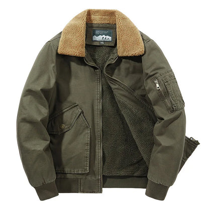Men's Vintage Cotton Bomber Jacket – Winter Fleece Coat with Turndown Collar Gandalf