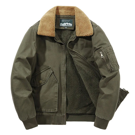 Men's Vintage Cotton Bomber Jacket – Winter Fleece Coat with Turndown Collar Gandalf
