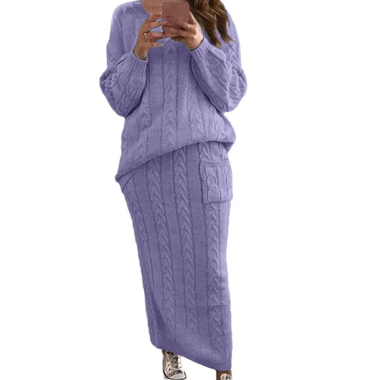 Women's Multi-Color Turtleneck Sweater Set - Drop Shoulder Knitwear for Comfortable Fall Fashion Lavinia