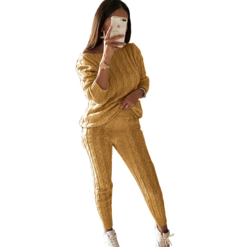 Women's Multi-Color Turtleneck Sweater Set - Drop Shoulder Knitwear for Comfortable Fall Fashion Lavinia