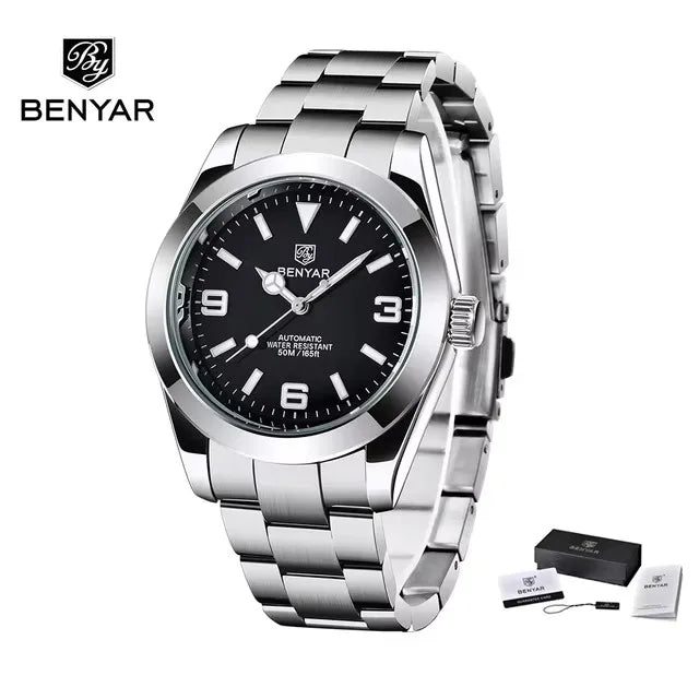 BENYAR 5177 Automatic Watch for Men – 50M Waterproof Stainless Steel Luxury Business Sports Wristwatch