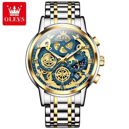 OLEVS 9947 Luxury Men's Watch - Gold Automatic Mechanical Quartz Sport Wristwatch, Waterproof High-End Business Design