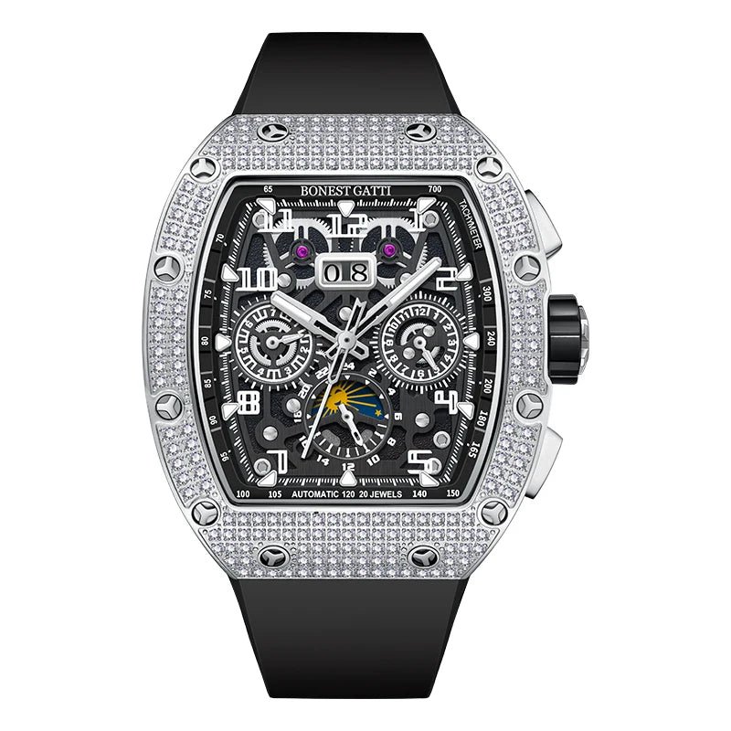 Bonest Gatti Men’s Fully Automatic Mechanical Watch – Diamond Case Luxury-Inspired Timepiece Dev