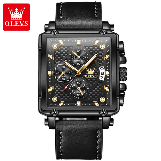 OLEVS 9925 Men's Square Watch - Fashion Quartz Movement, 3ATM Waterproof, Calendar, Casual & Sports Style