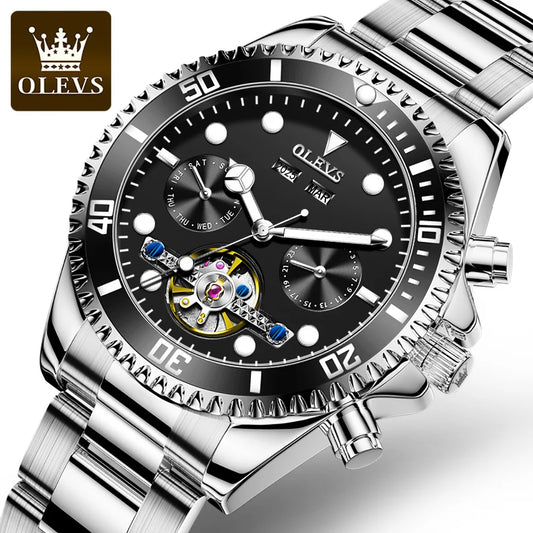 OLEVS 6605 Men's Luxury Watch - Automatic Mechanical, Stainless Steel Band, Elegant Relogio Montre Homme Wristwatch