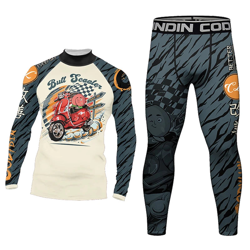 Cody Men’s 4‑Piece Gym Training Set – Compression Leggings, Thermal Shorts & Rash‑Guard Sportswear