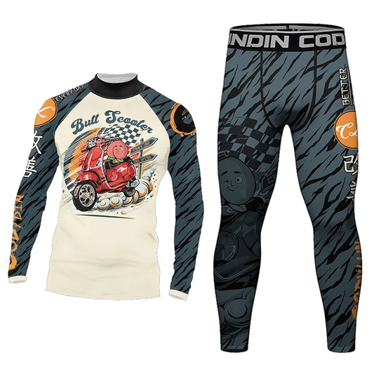 Cody Men’s 4‑Piece Gym Training Set – Compression Leggings, Thermal Shorts & Rash‑Guard Sportswear