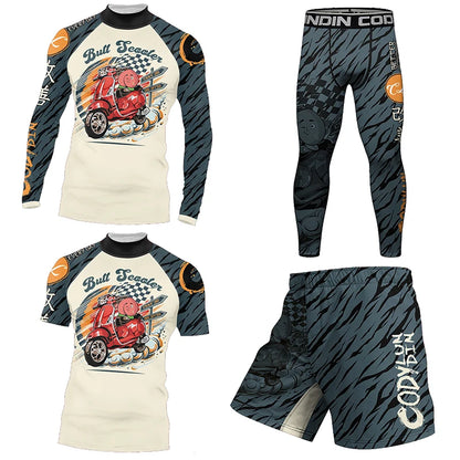 Cody Men’s 4‑Piece Gym Training Set – Compression Leggings, Thermal Shorts & Rash‑Guard Sportswear