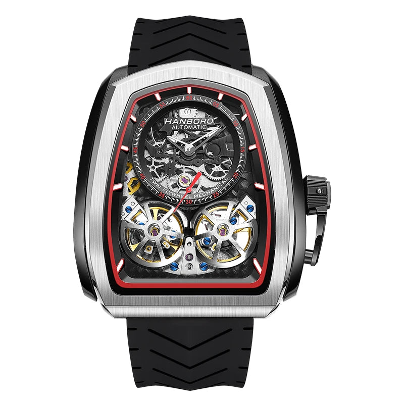 Luxury Double Flying Wheel Automatic Mechanical Watch for Men – Irregular Hollow Dial, Supercar Gear Design, Personalized Statement Timepiece Onur