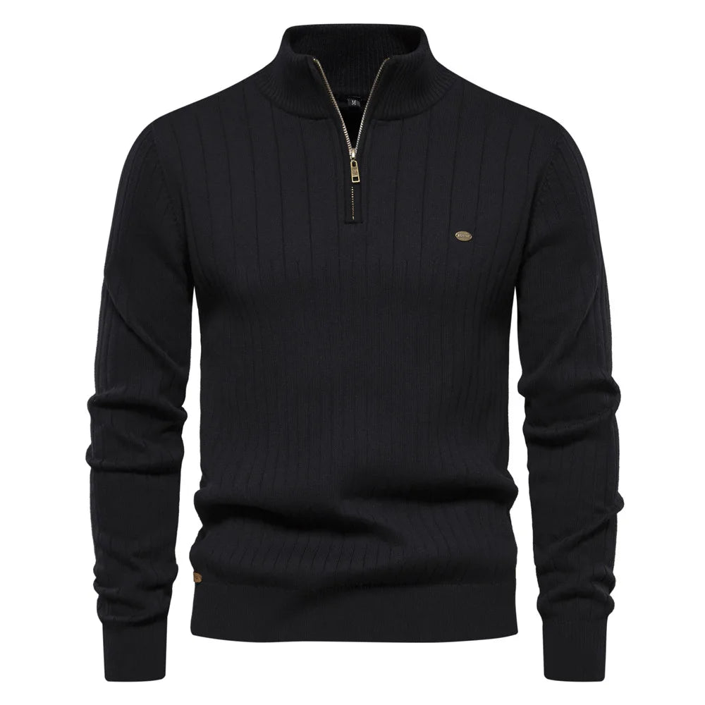 Men’s High Neck Knit Zipper Sweater – Warm Slim Fit Pullover | Sehe Fashion Calvin
