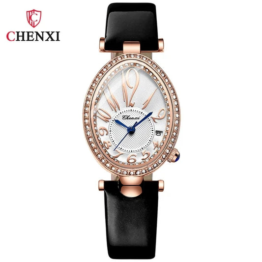 CHENXI 326 Women’s Luxury Rhinestone Watch | Fashion Quartz Leather Strap