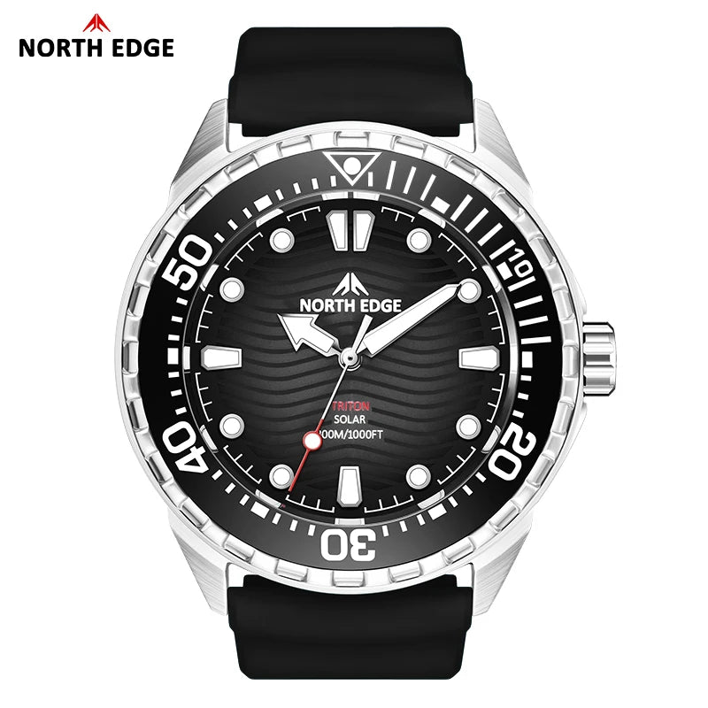North Edge TRITON Solar-Powered Diving Watch – Men’s Quartz Watch with 316L Stainless Steel Case