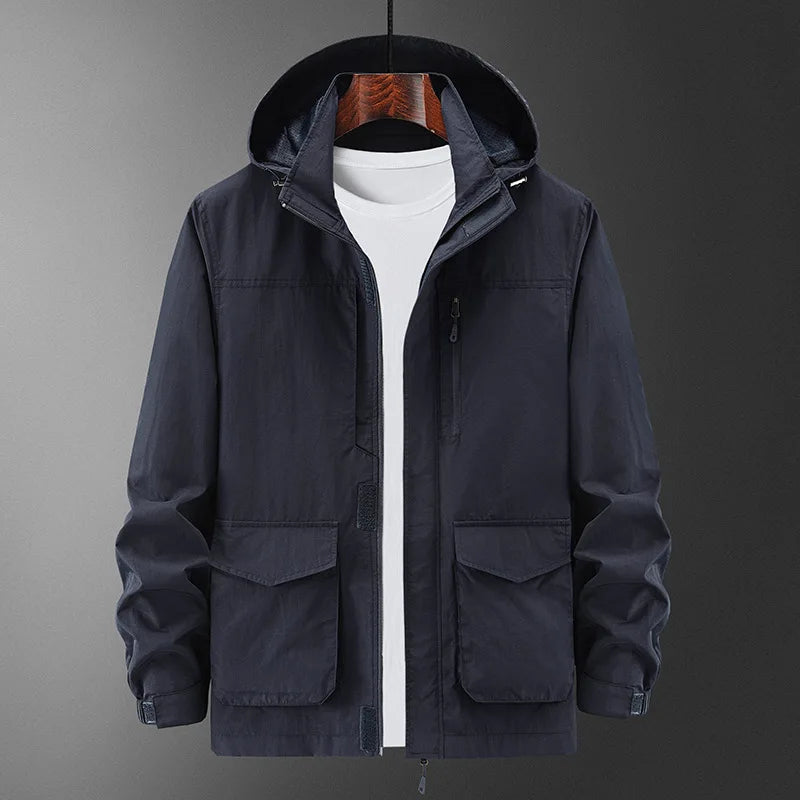 Men's Outdoor Hooded Cardigan Jacket - Lightweight Multi-Pocket Solid Color Casual Jacket Eragon