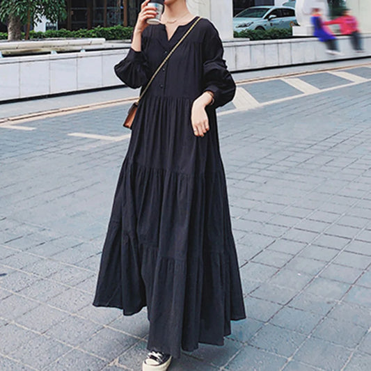 Retro Lantern Sleeve Women's Dress – Long Sleeve, Large Swing Design for a Vintage Look