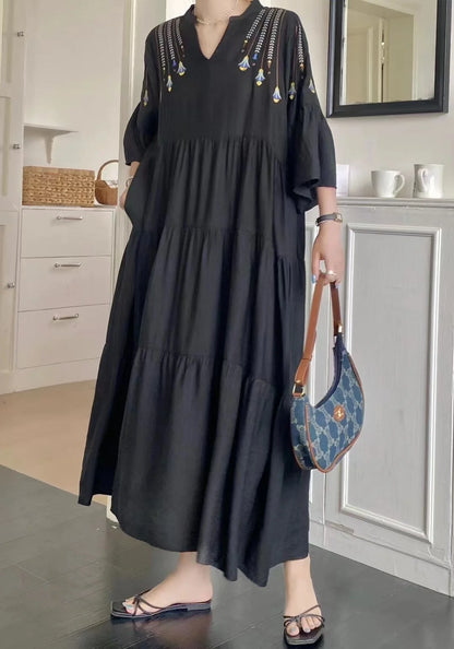 Women's Vintage Embroidered Dress – Casual, Comfortable, Loose Fit, and Slimming Design Elizabeth