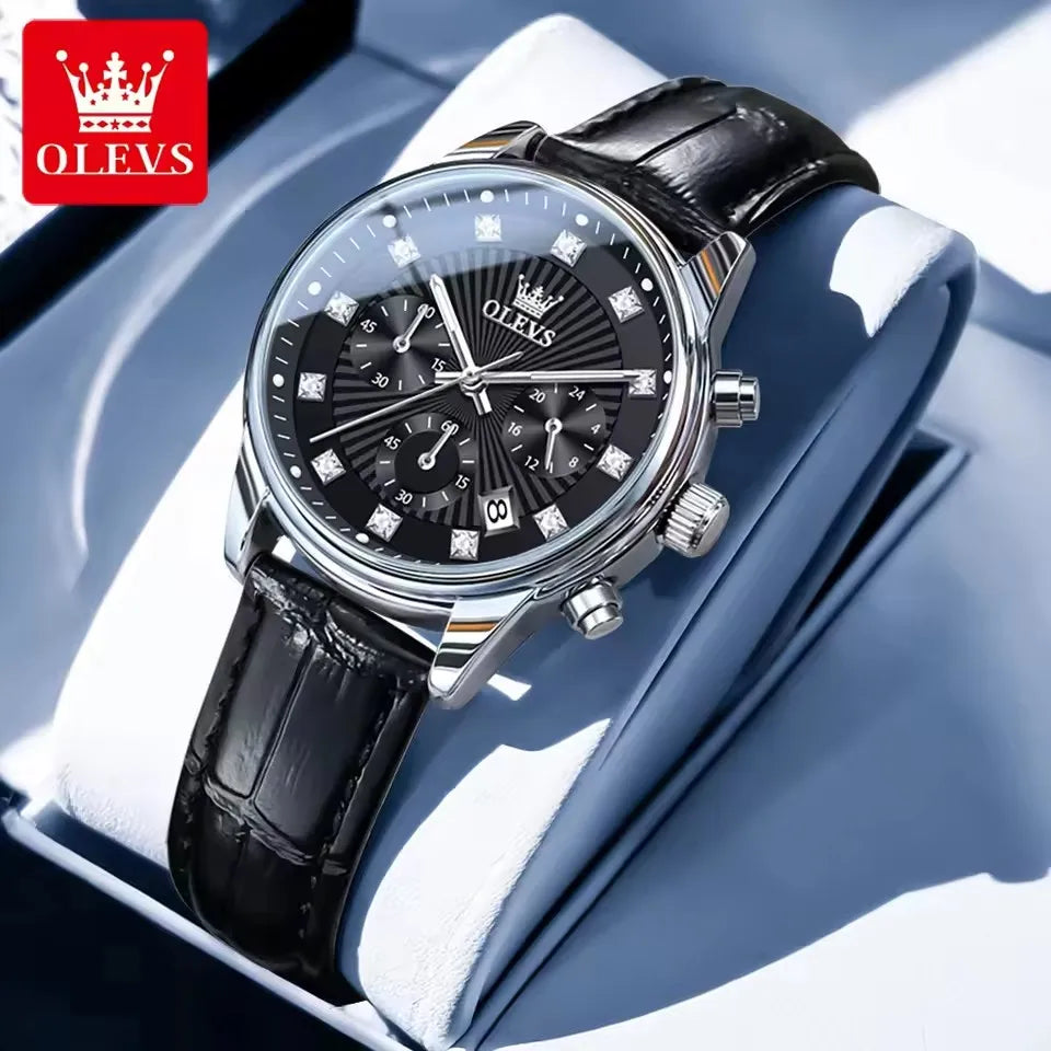 OLEVS 3669 Women's Quartz Watch – Multifunctional Elegant Wristwatch with White Leather Band, Calendar, and Luminous Hands – Perfect Gift for Ladies