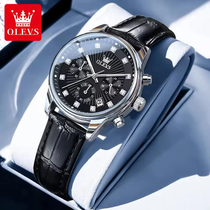 OLEVS 3669 Women's Quartz Watch – Multifunctional Elegant Wristwatch with White Leather Band, Calendar, and Luminous Hands – Perfect Gift for Ladies