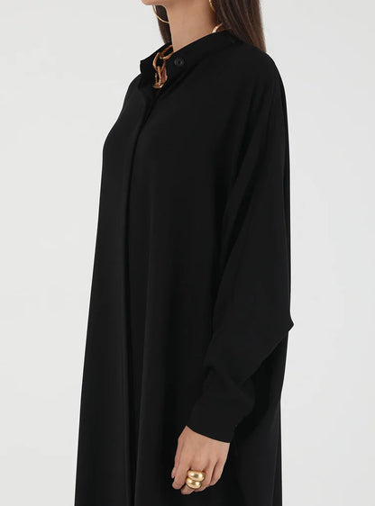 Bat Sleeve Loose-Fit Abaya – Solid Color Dubai & Turkey Style Muslim Dress | One-Size Modest Robe for Women Aleena