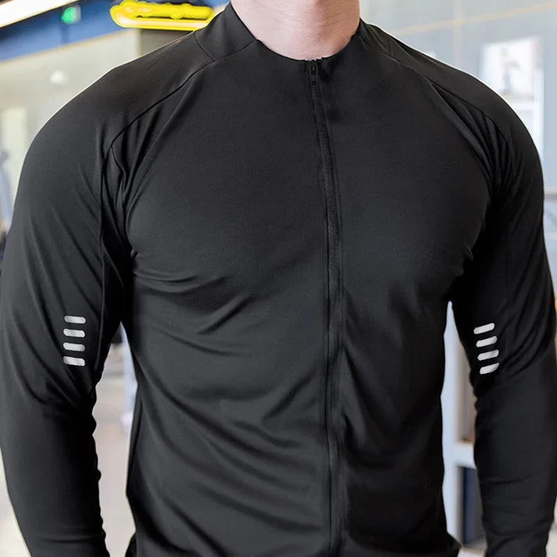 Men’s High‑Elastic Slim‑Fit Training Jacket – Quick‑Dry Long‑Sleeve Sports Top for Running & Cycling