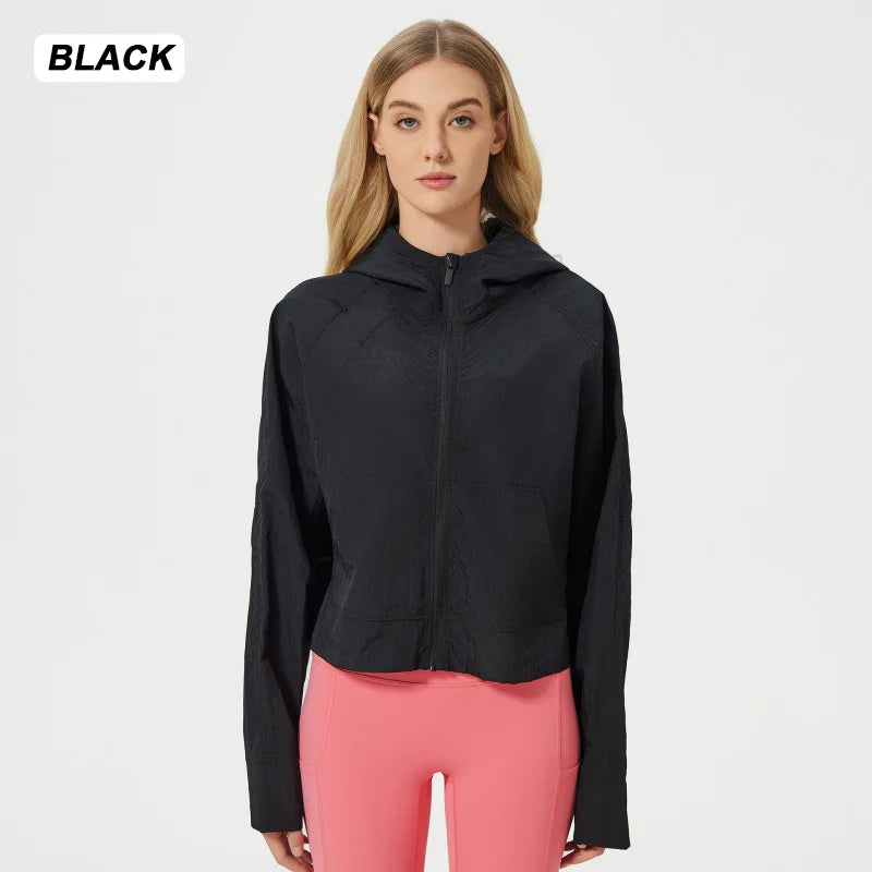 Lightweight Breathable Waterproof Sports Jacket | UPF 50+ Sun-Proof Anti-UV Hooded Yoga Jacket for Adults
