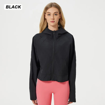 Lightweight Breathable Waterproof Sports Jacket | UPF 50+ Sun-Proof Anti-UV Hooded Yoga Jacket for Adults