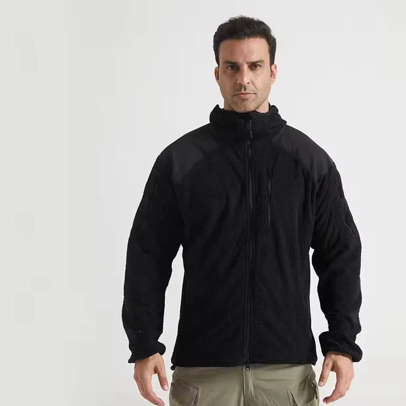 Men's Plaid Fleece Tactical Jacket – Warm Hooded Coat for Winter Hiking & Camping Tyrion