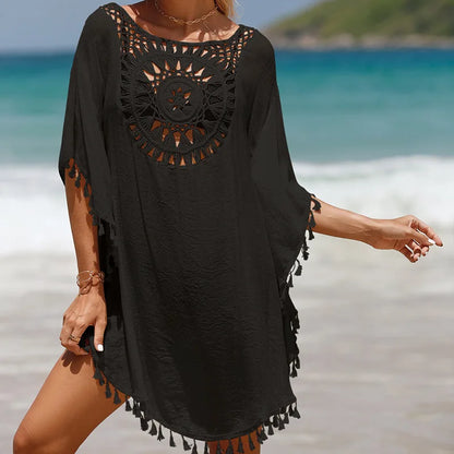 Women’s Patchwork Fringe Beach Cover-Up – Sunscreen & Stylish