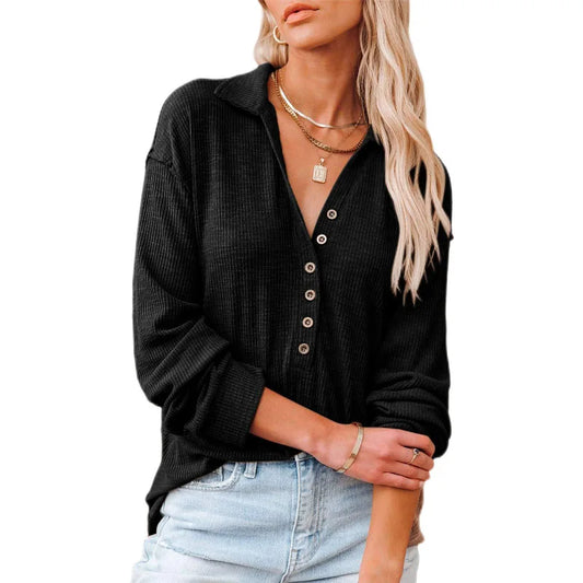 Elegant Women's Long-Sleeved Lapel Top for Autumn & Winter Outfits