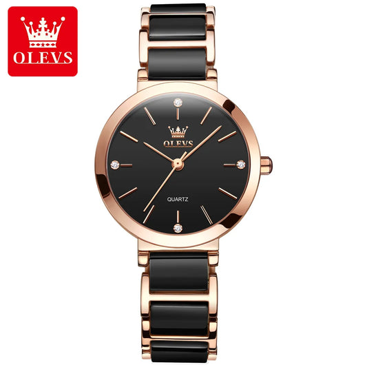 OLEVS 5877 Women's Ceramic Business Watch – Stylish Waterproof Quartz Wristwatch for Ladies Roxane