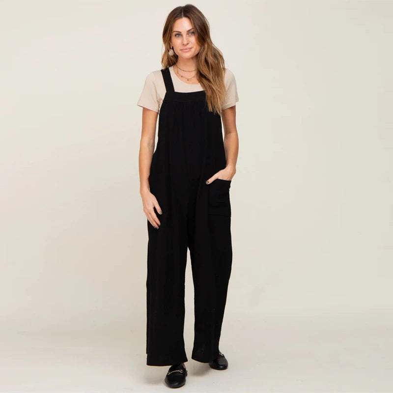 Maternity Overalls for Pregnant Women - Loose Wide-Leg Jumpsuit with Sleeveless Straps & Pockets | Casual Pregnancy Outfit Patricia