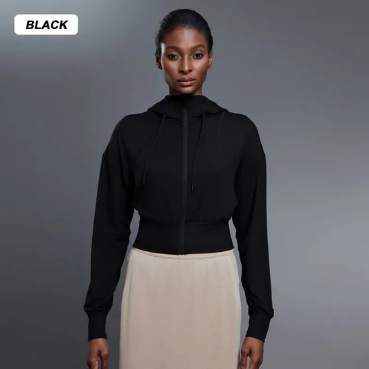 Women's Full-Zip Hoodie Sweatshirt – Long-Sleeve Gym Workout Fitness Jacket, Athletic Suit for Autumn