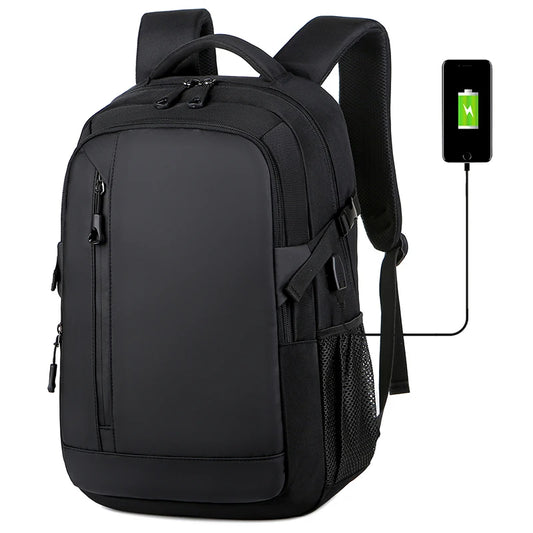 Lightweight Waterproof PU Laptop Backpack – 15.6-Inch Business Travel School Bag with USB Charging Port