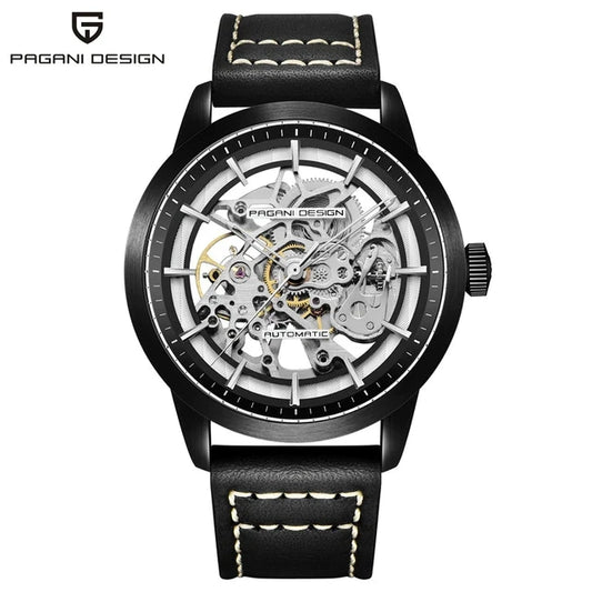 PAGANI DESIGN 1638 Men's Skeleton Watch - Luxury Mechanical Wristwatch, Hollow Dial, Leather Strap, Stylish Relogio Masculino