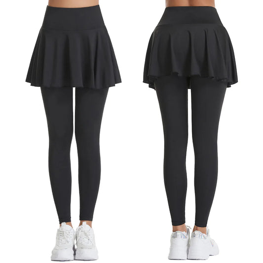 Women’s Double‑Layer Running Skirt Leggings – Elastic Waist Tennis Skirt with Built‑In Shorts for Gym & Sports