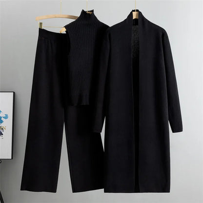 Casual Women’s 3-Piece Knitted Sweater Set – Vest, Long Cardigan, and Leggings | Stylish Loungewear & Outerwear for Women Leona