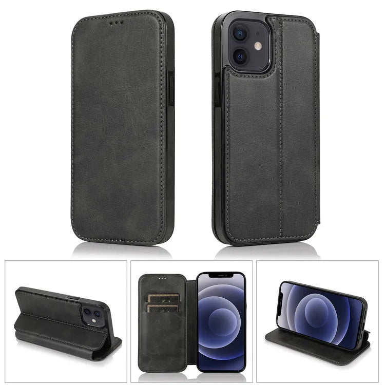 Retro PU Leather Flip Wallet Phone Case | Multi-Card Holder Magnetic Cover for iPhone 11, 12, XS, SE, 7, 8