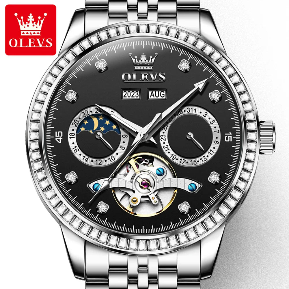 OLEVS 7016 Men's Mechanical Watch - Fashion Business Wristwatch with Stainless Steel Band, Waterproof, Automatic Movement