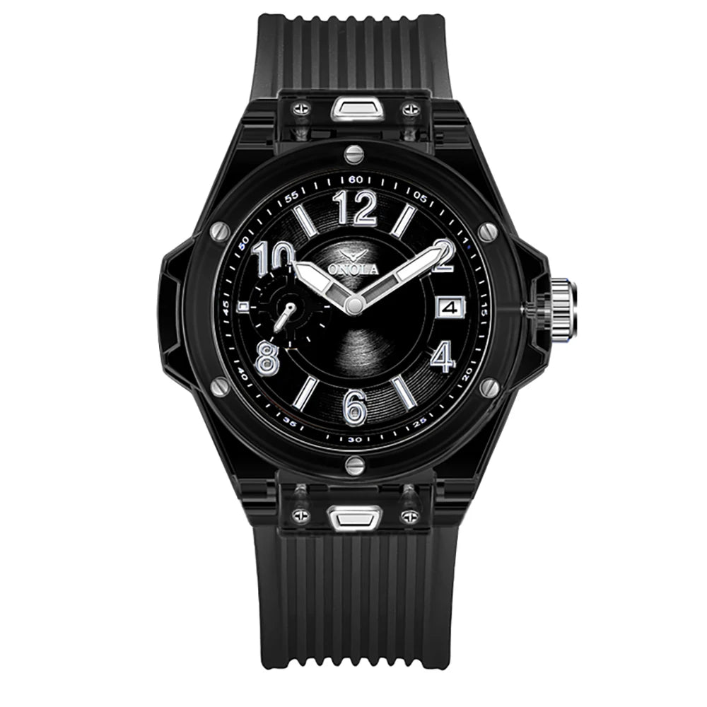 ONOLA 3836 Men & Women's Quartz Watch – Square Sport Design, Silicone Strap, Luminous Glass