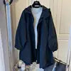 Casual Spring Cotton Hooded Windbreaker with Pockets – Solid Color Long Sleeve Women's Trench Coat Egwene