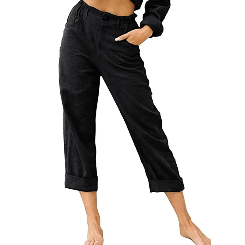 Summer High-Waist Cotton Linen Trousers | Loose Fit Casual Solid Color Pants for Women Trina