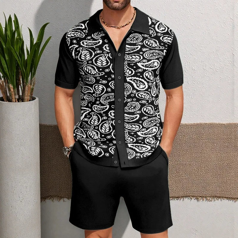 Men's Summer Jacquard Knitted Polo Shirt Set - Breathable Two-Piece Outfit for Casual Fashion Zachary