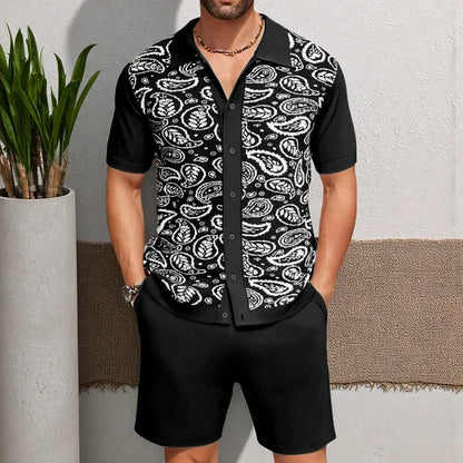 Men's Summer Jacquard Knitted Polo Shirt Set - Breathable Two-Piece Outfit for Casual Fashion Zachary