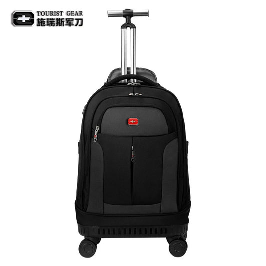 Travel Trolley Backpack with Wheels – Durable Business Laptop Bag, Large Capacity Rolling Luggage for Outdoor Trips