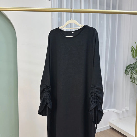 Plain Solid Color Abaya Dress with Drawstring Cuffs – Modest Islamic Clothing for Muslim Women Asma