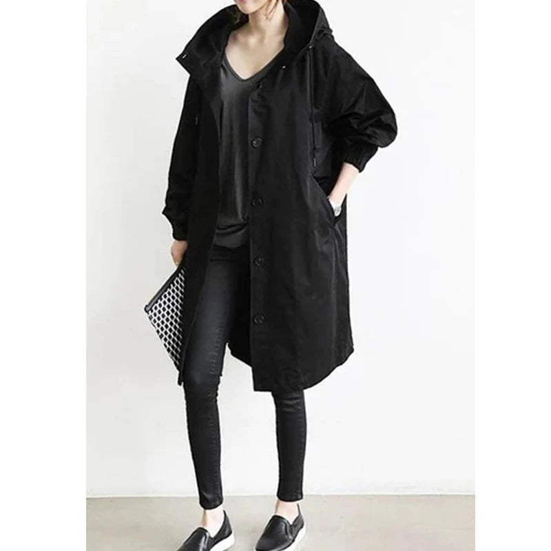 Casual Hooded Windbreaker for Women – Long Style Solid Color Trench Coat with Long Sleeves, Loose Fit Cardigan Dust Coat Sabriel