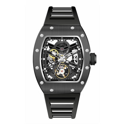 Luxury Men's Automatic Mechanical Watch – 30M Waterproof, Hollow Dial, Luminous Display, Silicone Strap & Power Reserve