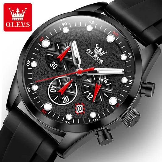 OLEVS 5602 Chronograph Sport Quartz Watch - Fashion Wine Barrel Case, Silicone Strap, Unisex Design for Men and Women