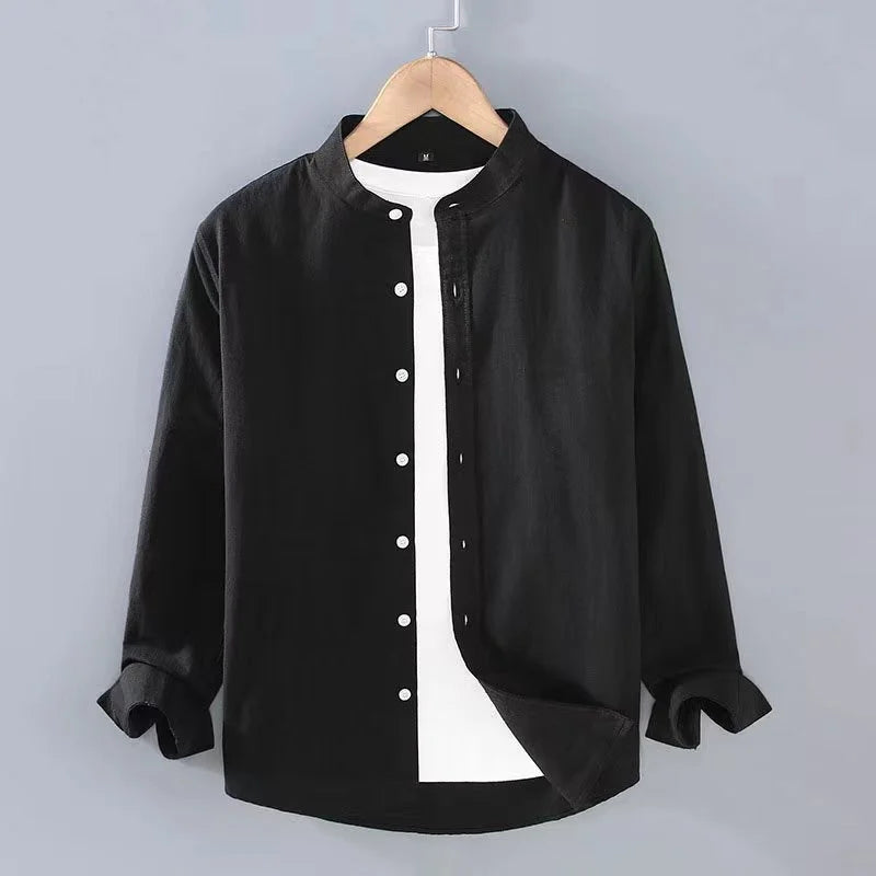 Men Button Linen Shirt Long Sleeve