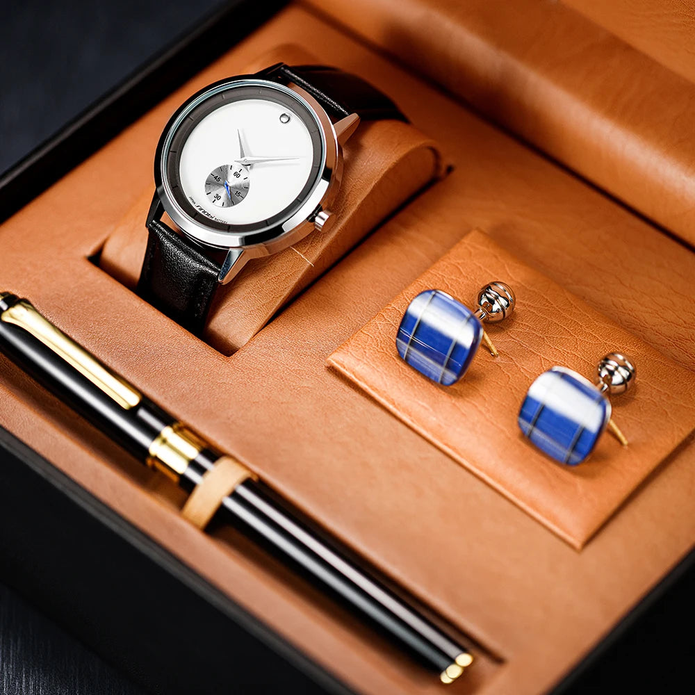 Sinobi Men’s Watch Gift Set – Luxury Watch, Pen & Collar Buckle in Box