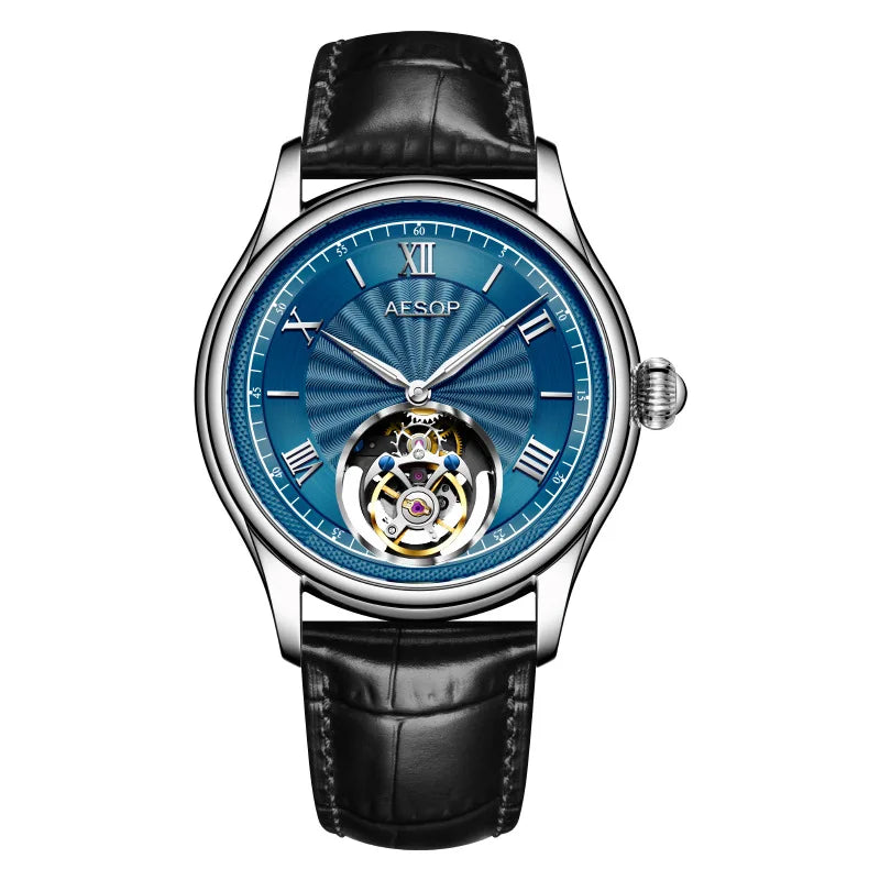 AESOP 7041 Luxury Skeleton Tourbillon Men’s Watch – Roman Numerals, Stainless Steel, Sapphire Crystal Automatic